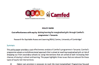 POLICY PAPER: Cost-effectiveness with equity: Raising learning for marginalised girls through Camfed's programme in Tanzania